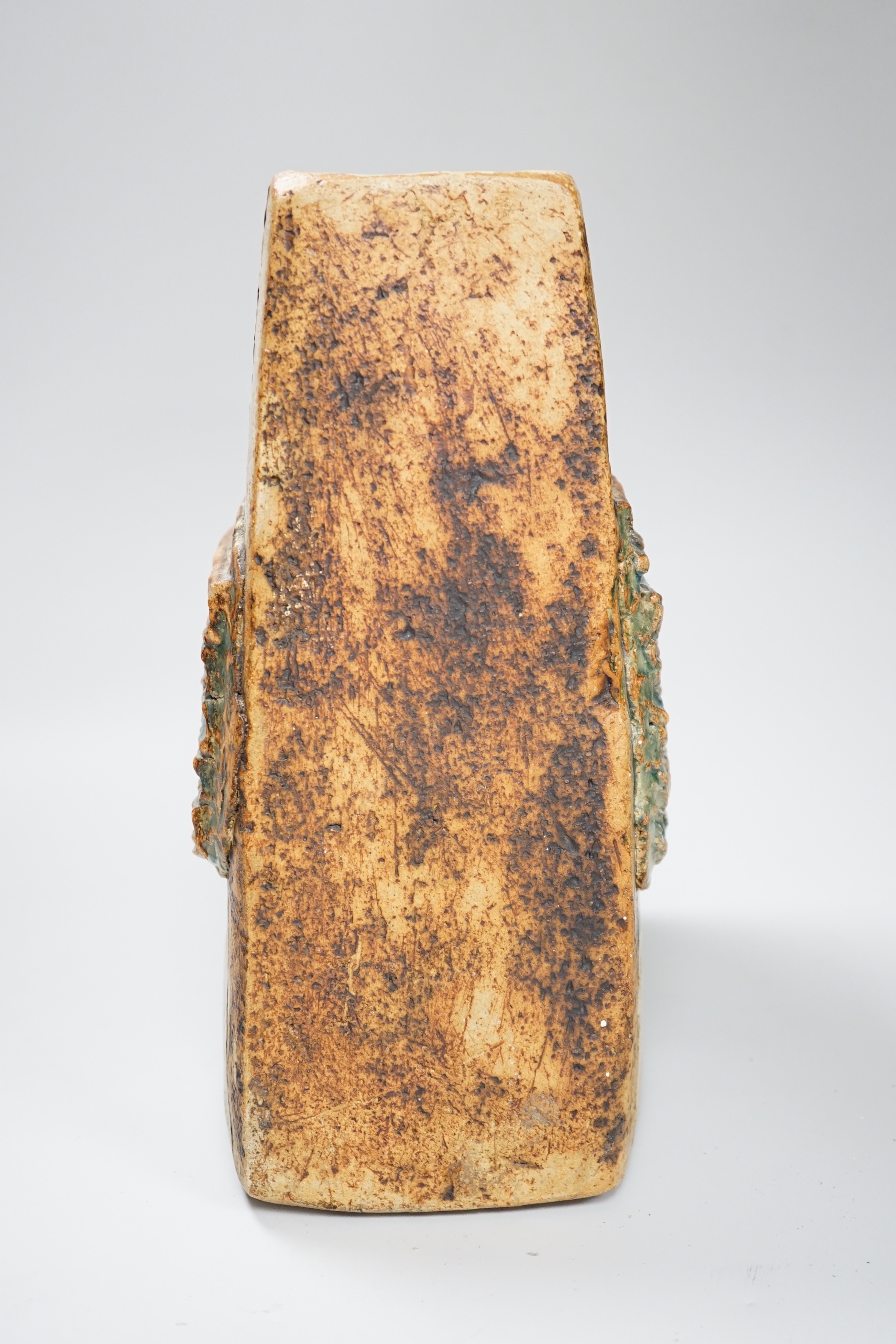 A large Troika-type stoneware vase with incised and relief decoration, 30cm high